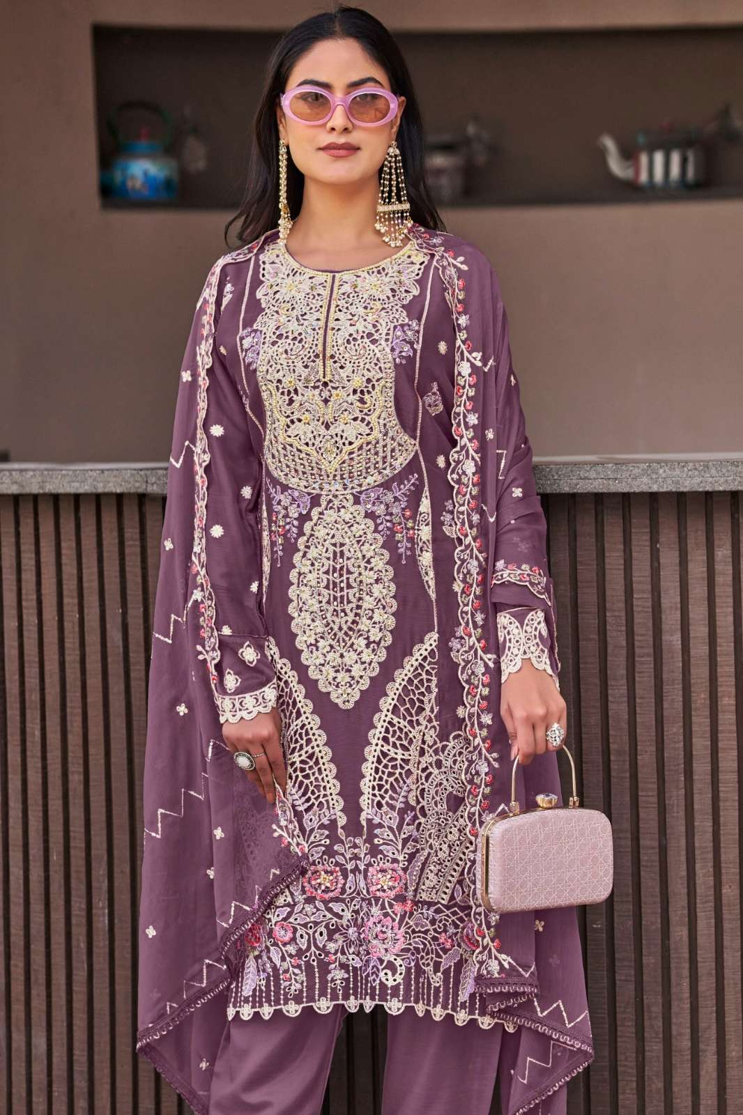 Motifz 5272 Chiffon Pakistani Suit with Embroidery & Khatli Work