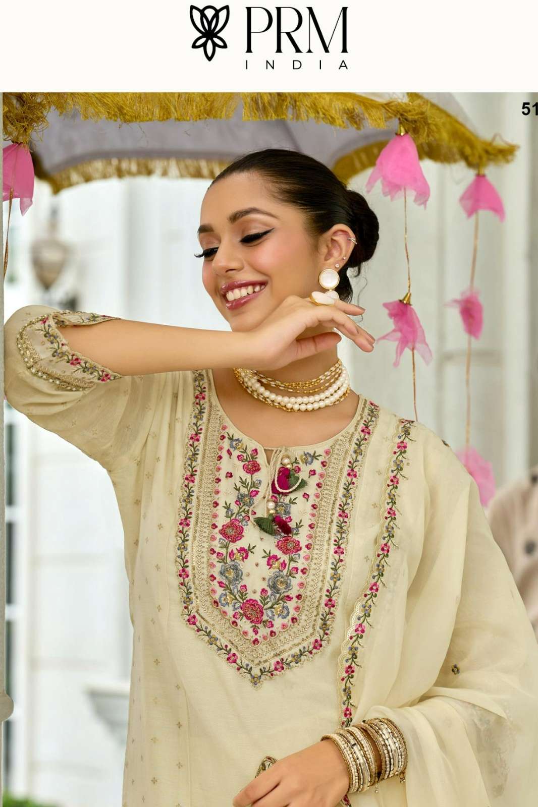 PRM INDIA SAWARIYA READY TO WEAR CHANDERI JAQUARD WITH HAND WORK AND EMROIDERY