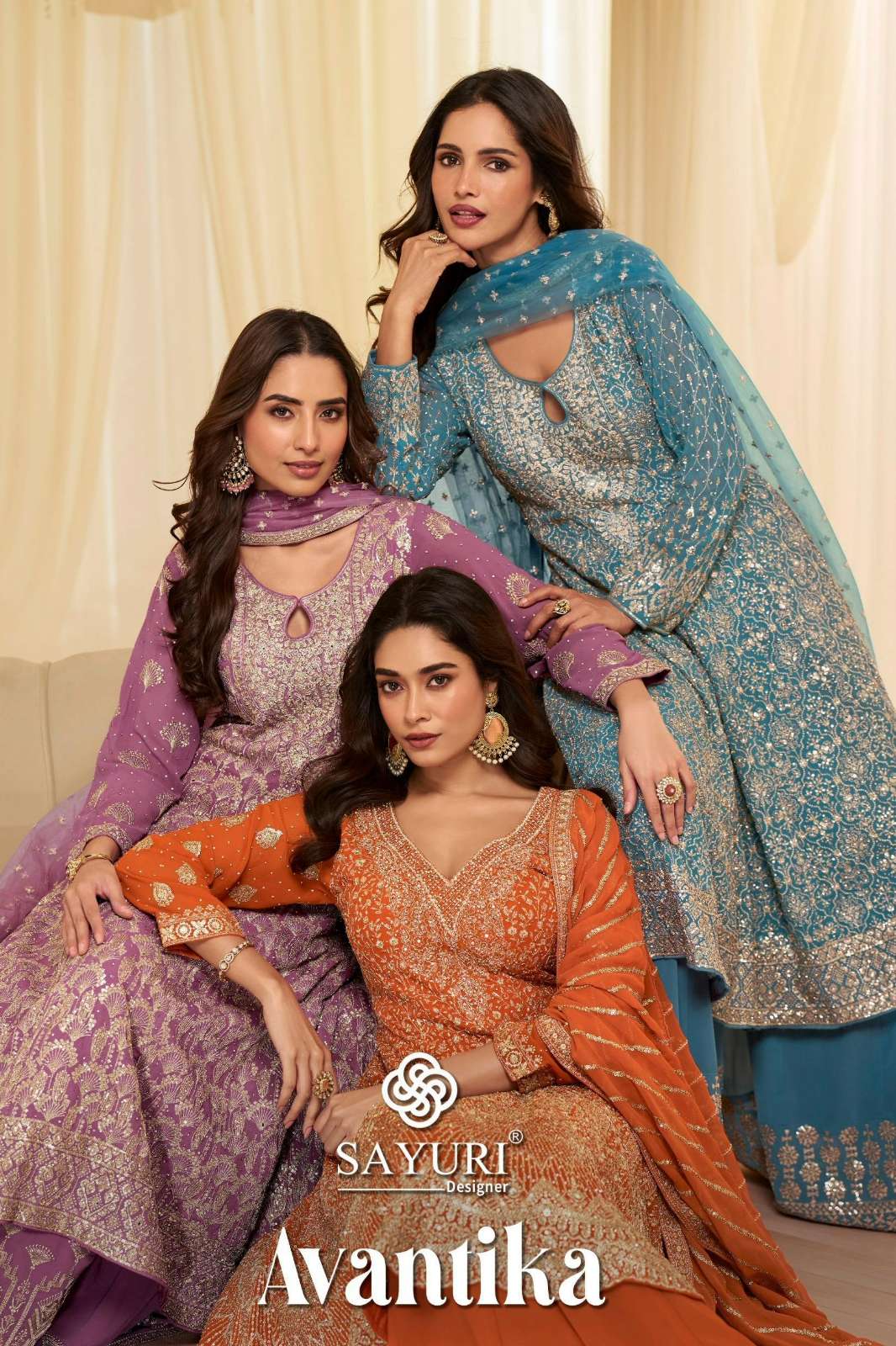 SAYURI AVANTIKA READY TO WEAR REAL GEORGETTE EMBROIDERED TOP WITH PLAZOO AND EMBROIDERED DUPATTA