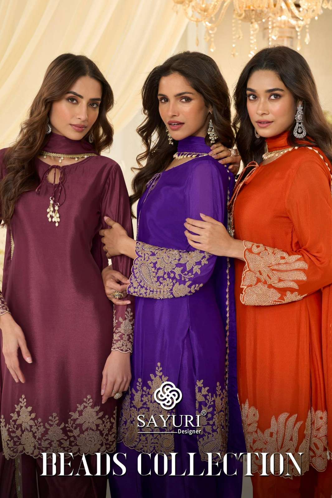 SAYURI BEADS COLLECTION 3 PCS REAL CHINON SILK BEADS EMBROIDERED PARTY WEAR SUIT 