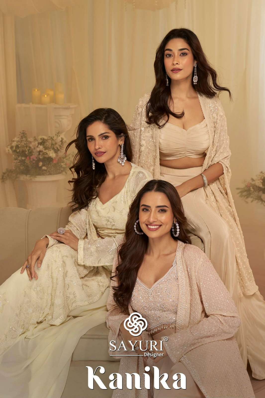 SAYURI KANIKA READY TO WEAR PREMIUM GEORGETTE EMBROIDERED JACKET WITH BLOUSE AND COWL PLAZOO