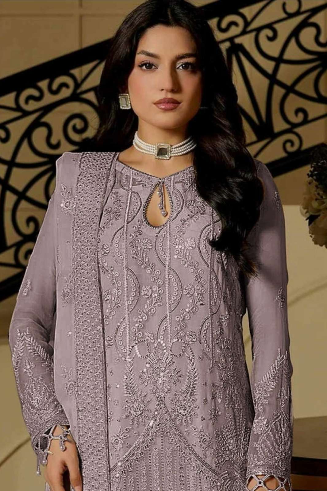 SERINE S 889 PURE CHIFFON HEAVY EMBROIDERED SUIT WITH KHATLI WORK