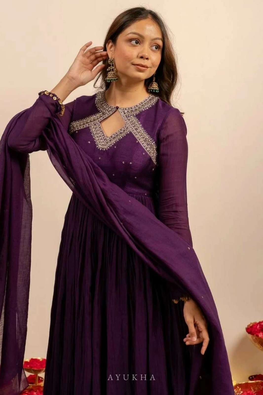 SHRI BALAJI DV 25352 READY TO WEAR THREAD AND SEQUENCE EMBROIDERED VICHITRA SILK PLAZZO SUIT