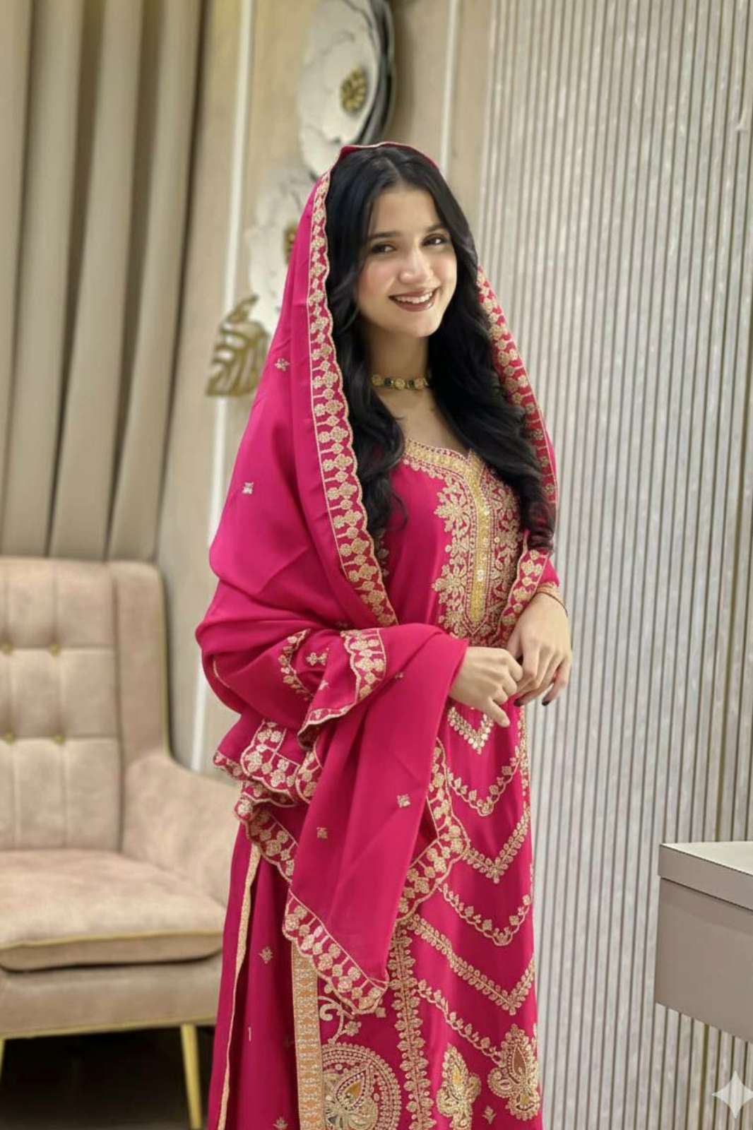 SHRI BALAJI DV  25356  READY TO WEAR CHINON SILK SEQUENCE EMBROIDERED SUIT  