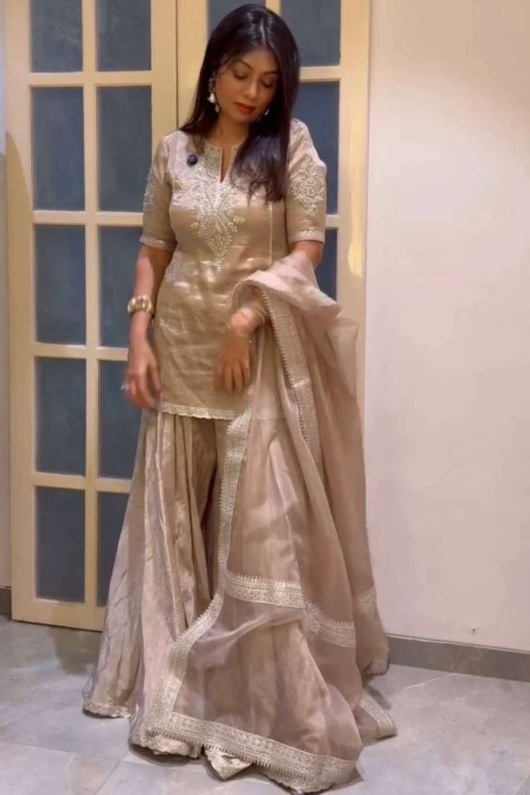 SHRI BALAJI DV  25357  READY TO WEAR SEQUENCE AND CODING EMBROIDERED CRUNCY FABRIC SUIT  