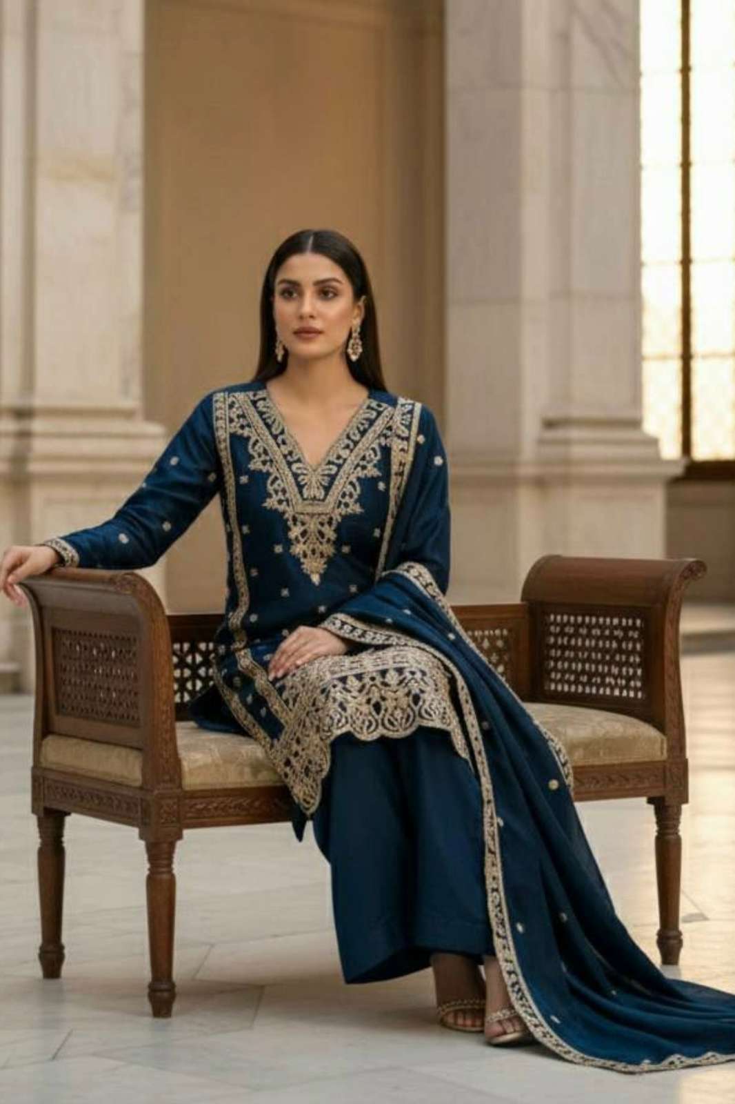 SHRI BALAJI DV 25358 READY TO WEAR SEQUENCE AND CODING EMBROIDERED JIMMY CHOO FABRIC SUIT  