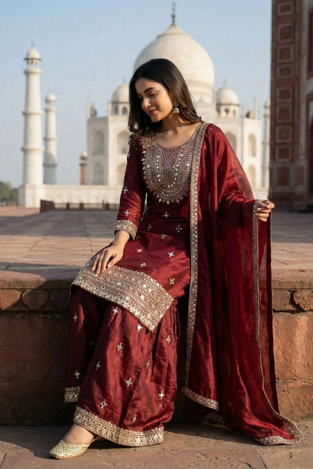 SHRI BALAJI DV 25362 READY TO WEAR SEQUENCE AND MIRROR EMBROIDERED GMY SILK FABRIC SUIT  