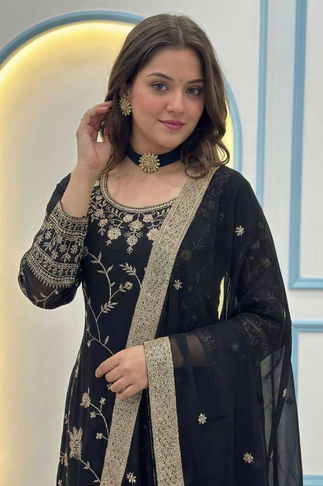  SHRI BALAJI DV 25364 READY TO WEAR SEQUENCE AND ZARI EMBROIDERED FAUX GEORGETTE PARTYWEAR SUIT 