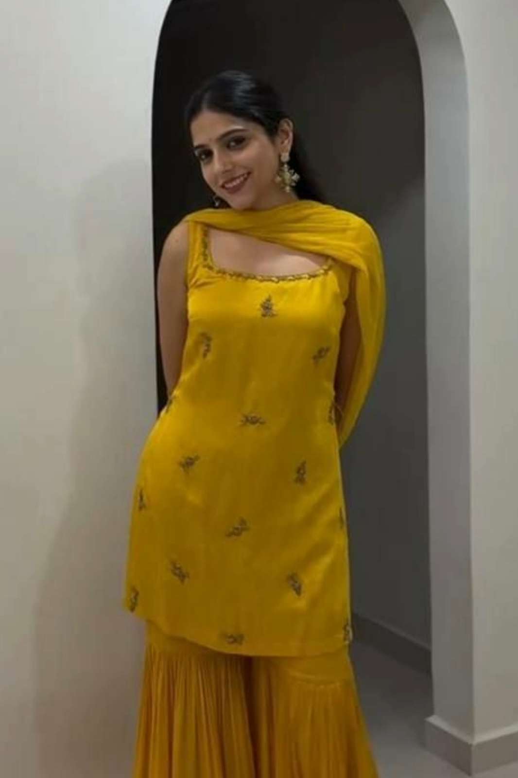 SHRI BALAJI DV 25380 READY TO WEAR CHINON SILK SEQUENCE EMBROIDERED SHARARA SUIT