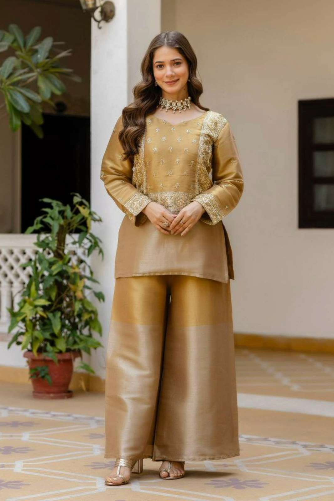 SHRI BALAJI DV 25436 READY TO WEAR BEAUTIFUL BANARASI SILK SEMI BEADS WORKED PLAZZO SUIT 