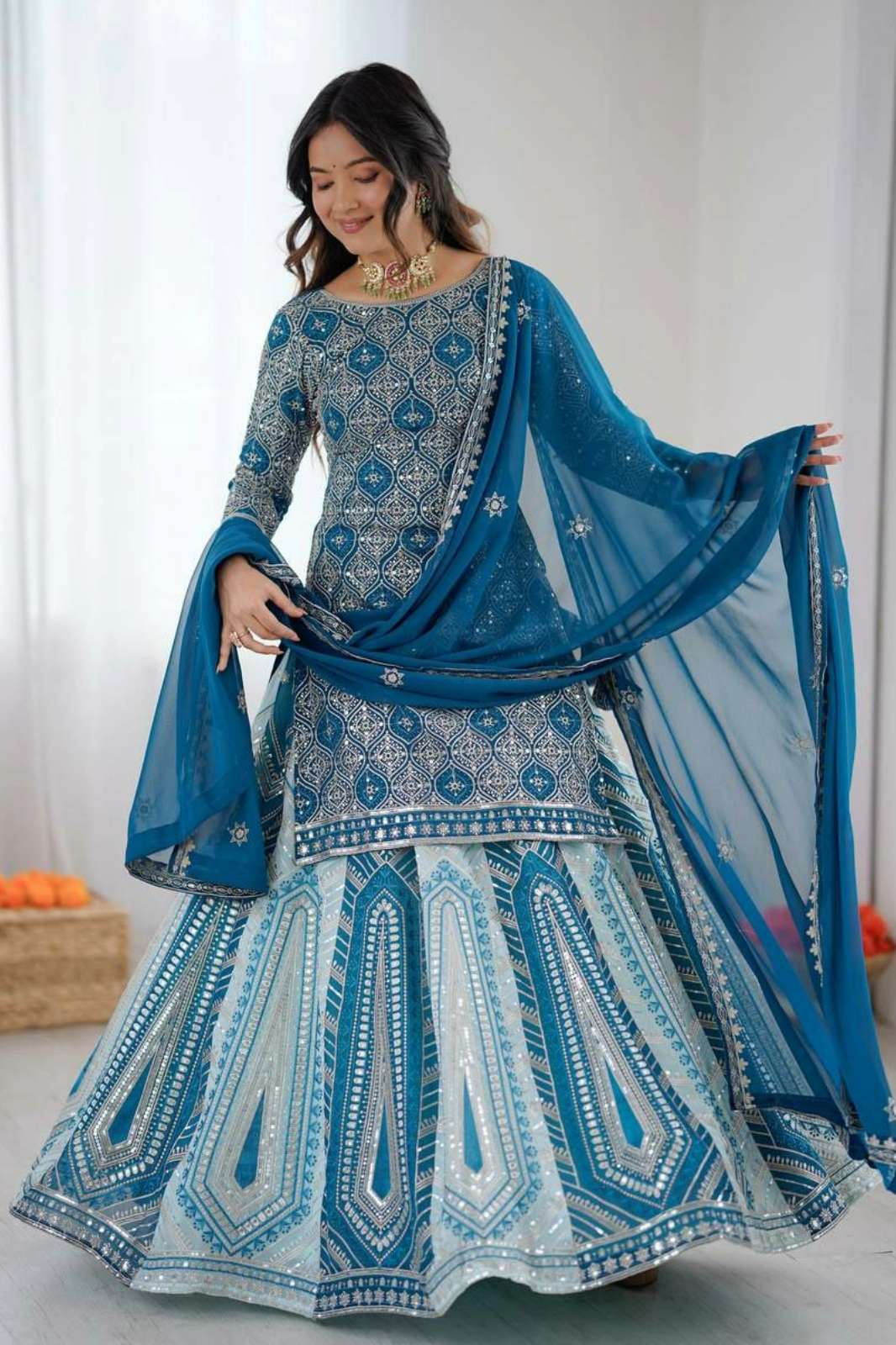 SHRI BALAJI DV  25445 PREMIUM SEQUENCE EMBROIDERED GEORGETTE FLARED SUIT