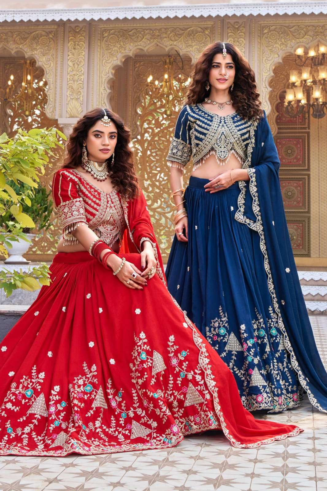 Shri Balaji Emporium 161 Beautiful Embroidered Vichitra Silk Wdding Lehenga