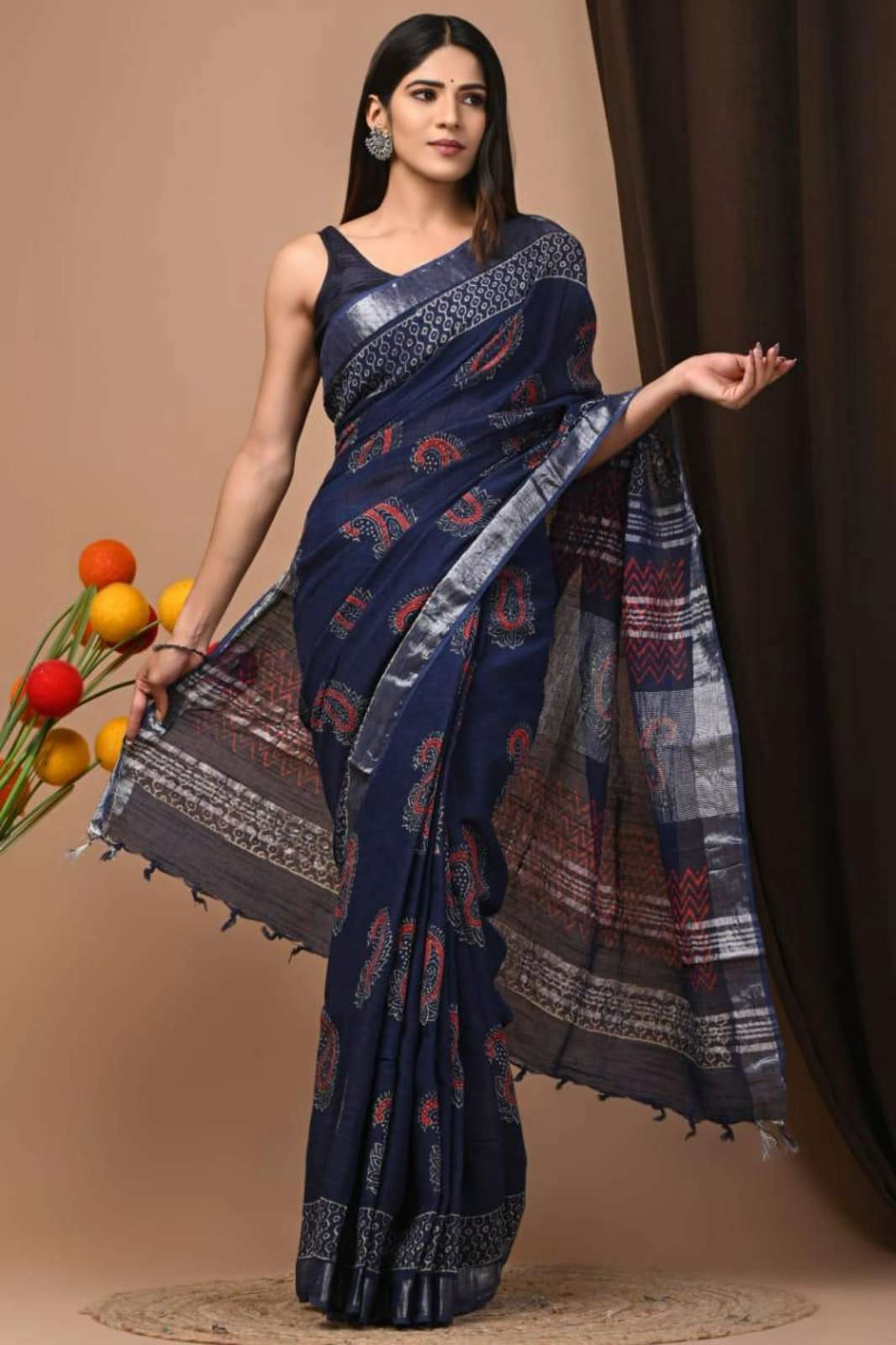 Shri Balaji Emporium 20516 Linen collection Hand block printed linen saree