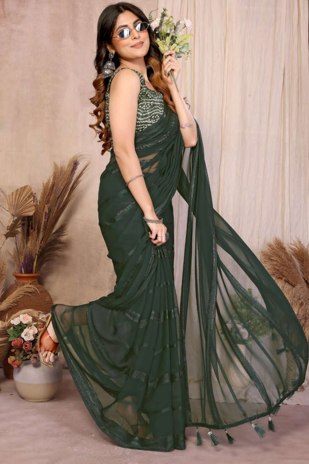 Shri Balaji Emporium A001 GEORGETTE SILK BANGLORY WITH PRINT AND FOIL WORK SAREE COLLECTION 