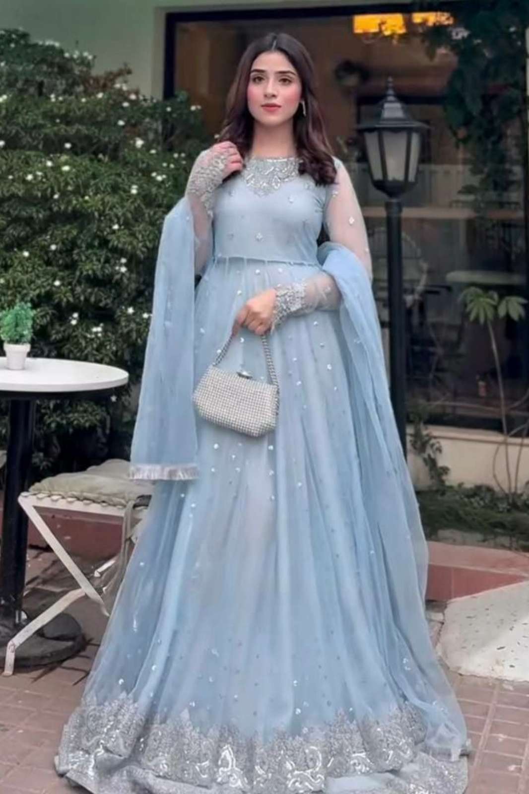 Shri Balaji Emporium DV  25395 FOX GEORGETTE SEQUENCE EMBROIDERY WORK GOWN