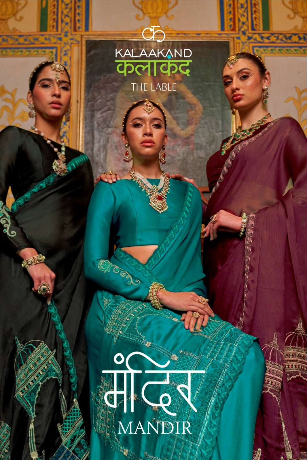 Shri Balaji Emporium MANDIR Satin chiffon fabric multi thread embroidered SAREE Collection 