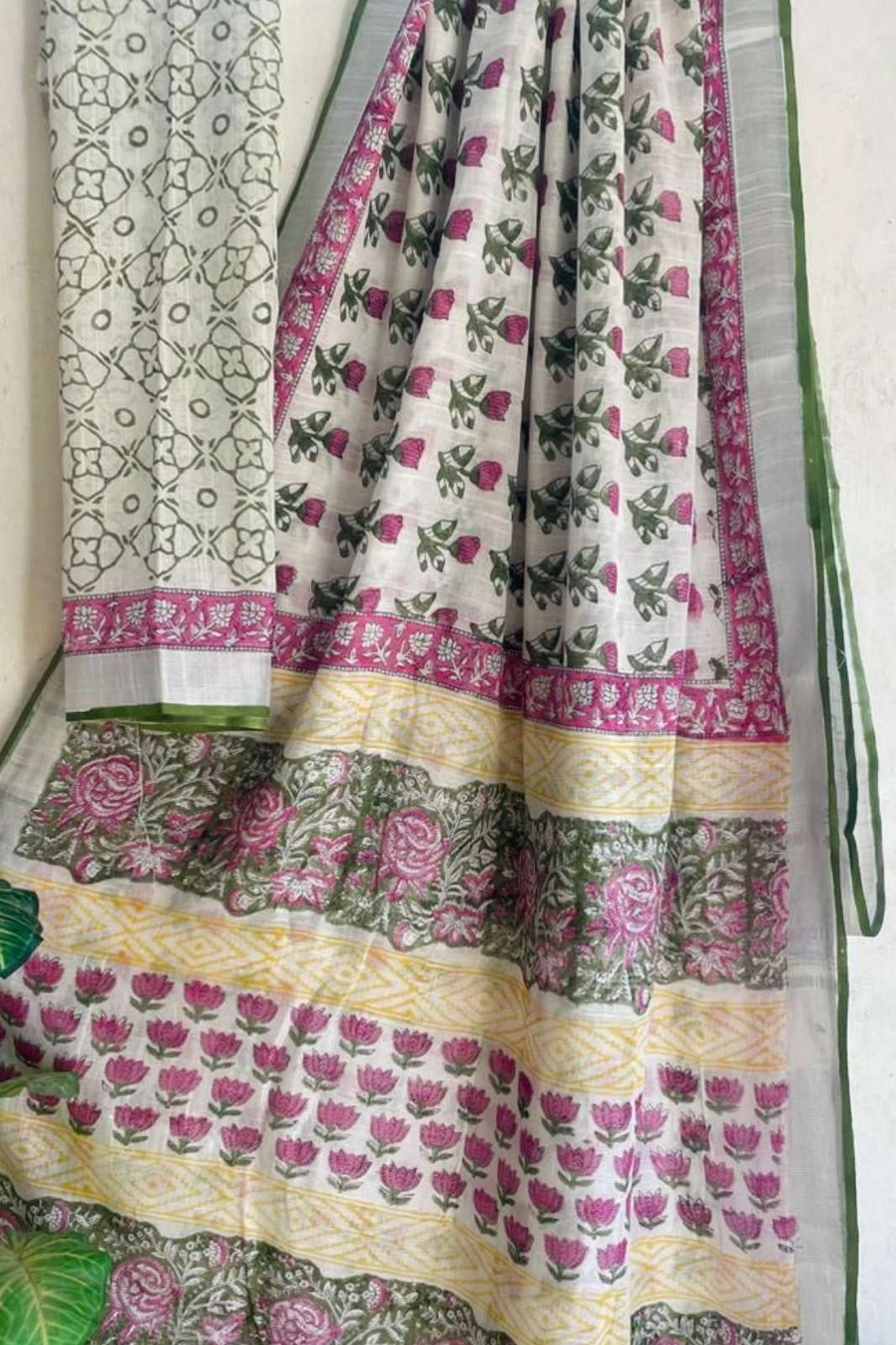 Shri Balaji Emporium RF 20346 Bagru Hand Block Printed Linen Saree