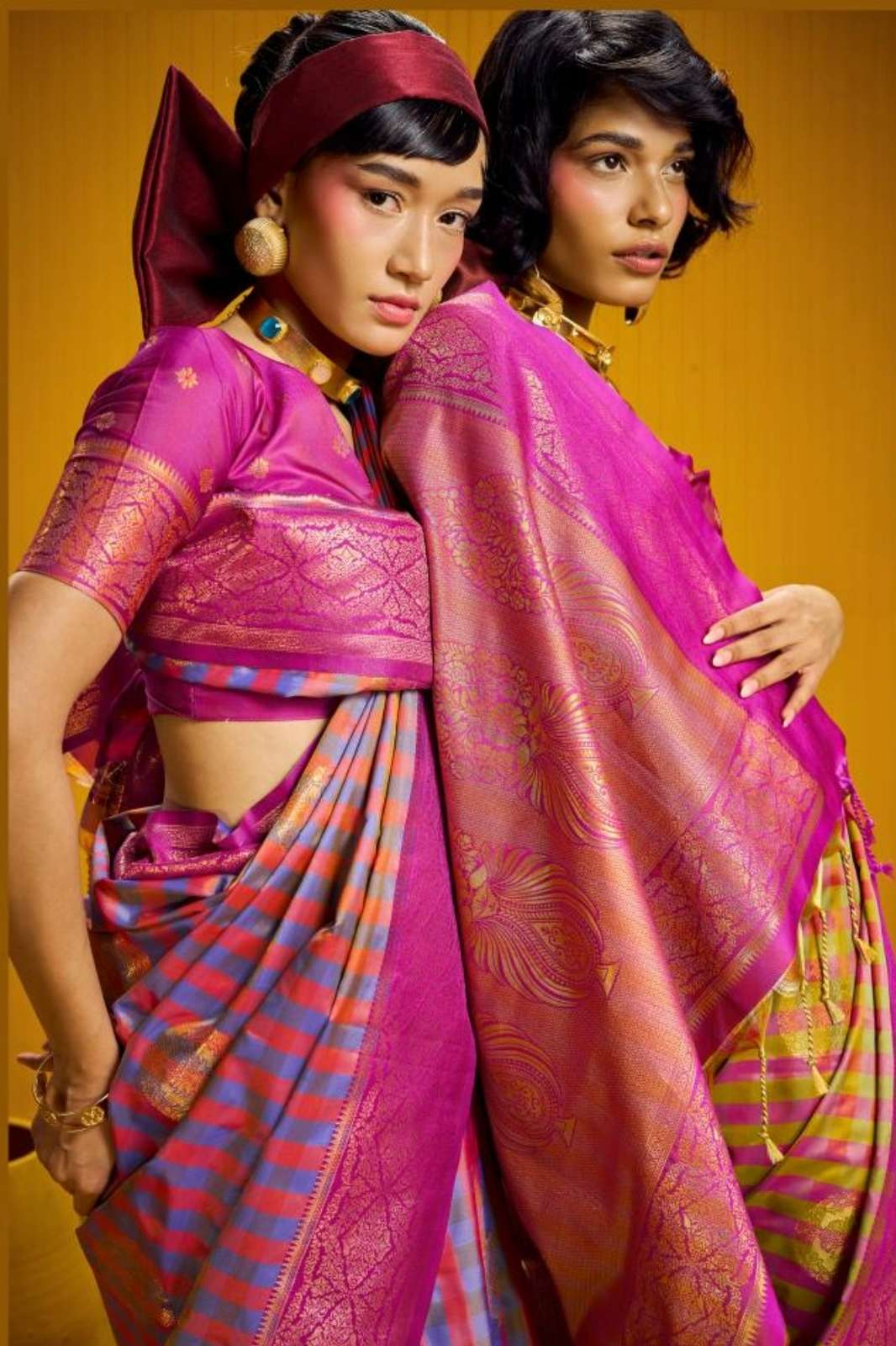 Shri Balaji Emporium Rubab  001 TO 006 Pure Silk Tone Cheks Handloom Weaving Saree collection