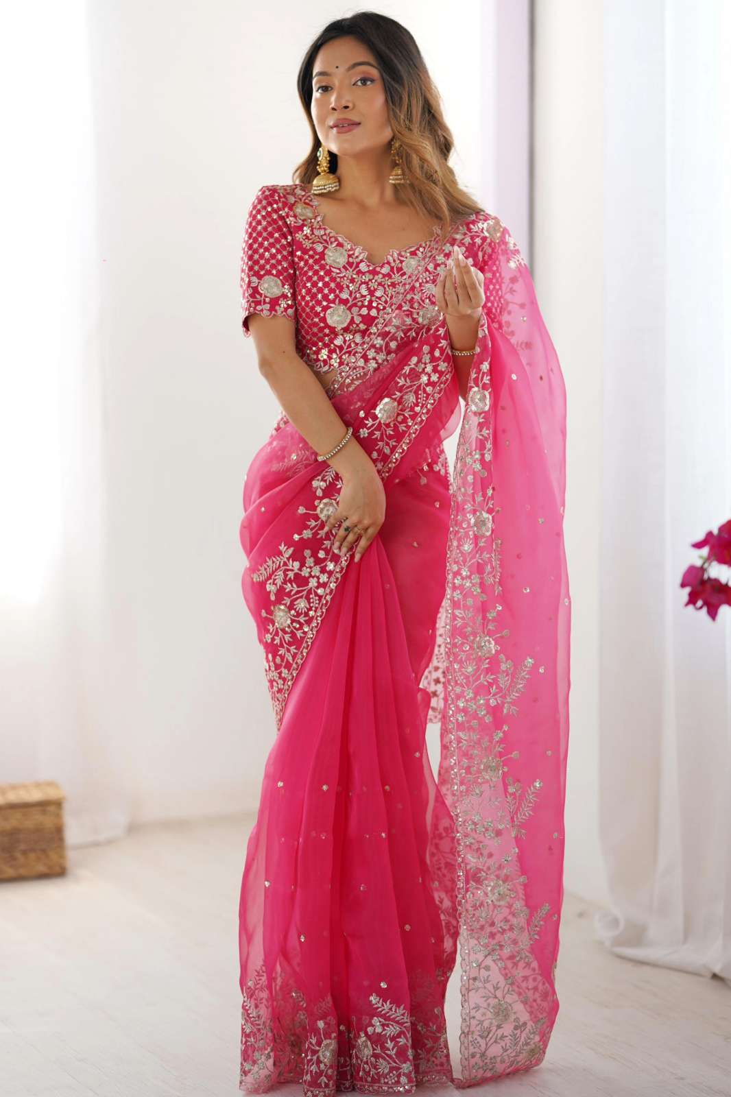 Shri Balaji Emporium SP 62 Organza Silk Thread & Sequin Embroidered Saree