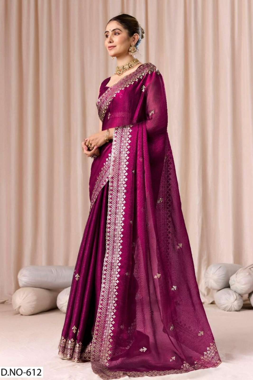 SHRI BALAJI PRESENTS 612 TO 612D FENDI CHIFFON PITHA WORK PARTY WEAR SAREE COLLECTION 