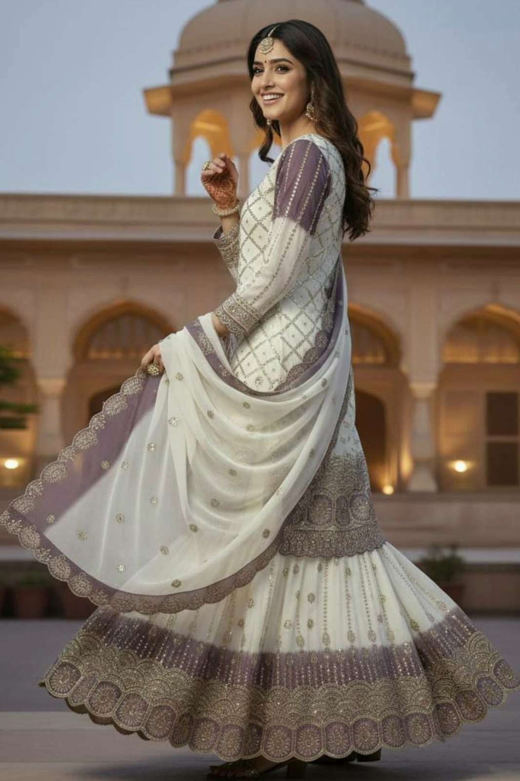 SHRI BALAJI PRESENTS DV 25346 READY TO WEAR BEAUTIFUL PAKISTANI STYLE PLAZZO SUIT WITH EMBROIDERED SEQUENCE WORK