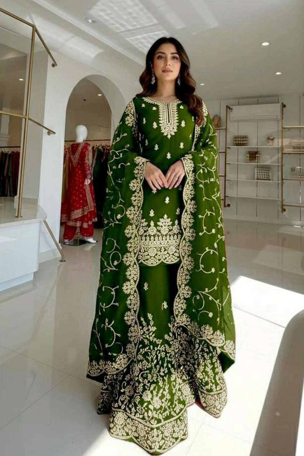 SHRI BALAJI PRESENTS DV 25347 READY TO WEAR BEAUTIFUL PAKISTANI STYLE SILK FABRIC PLAZZO SUIT WITH EMBROIDERED SEQUENCE WORK
