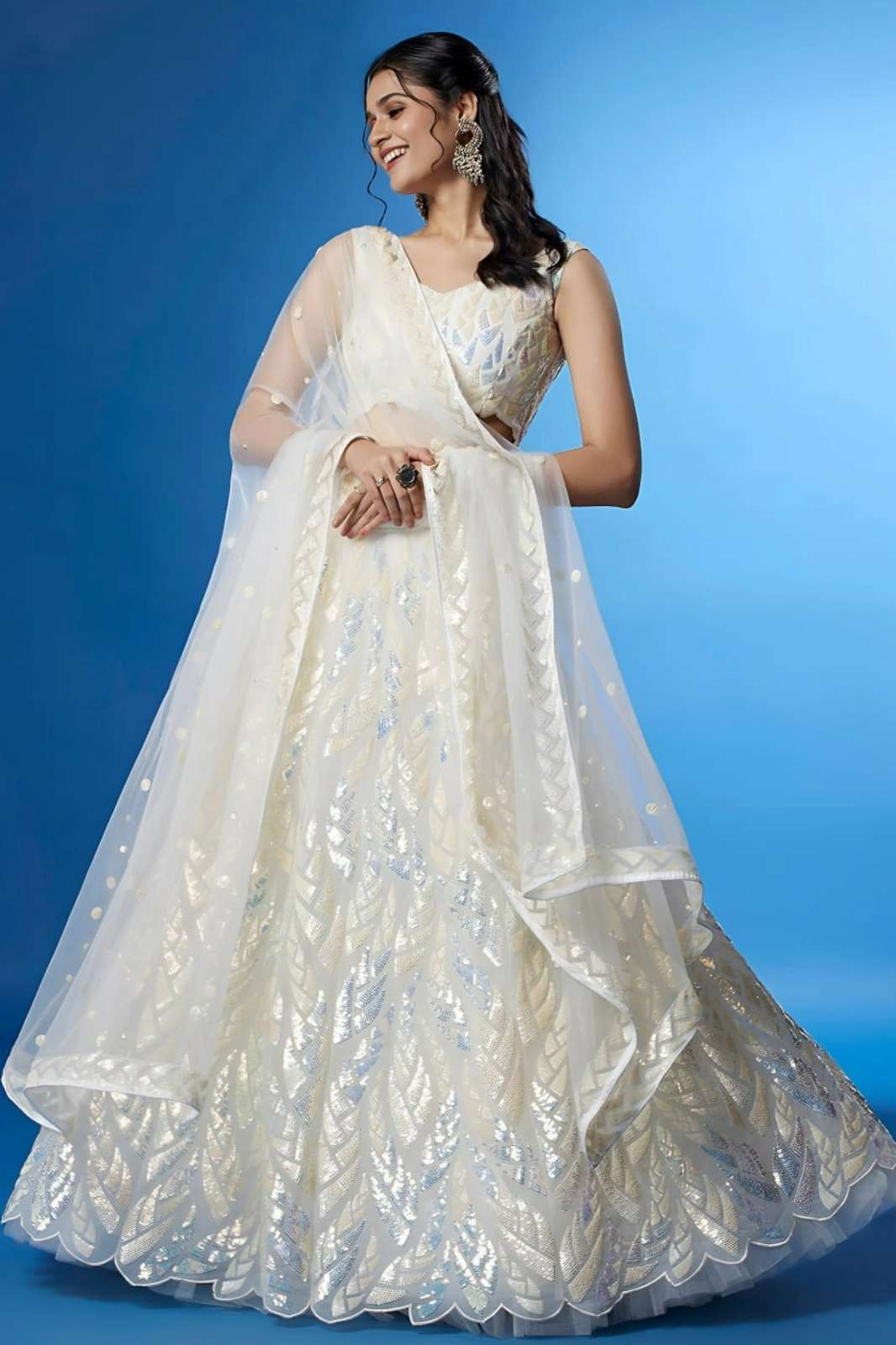 ZEEL 15101 White Sequins Embroidery Work Party wear Lehenga 