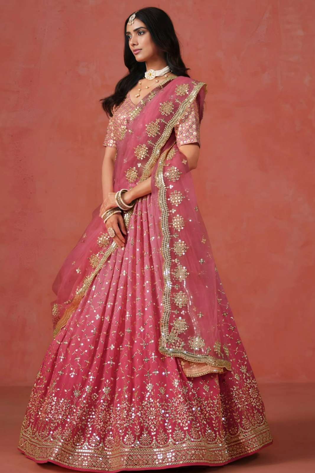 ZEEL 7086 Peach Sequins and Zari Embroidery Work Party wear Lehenga 