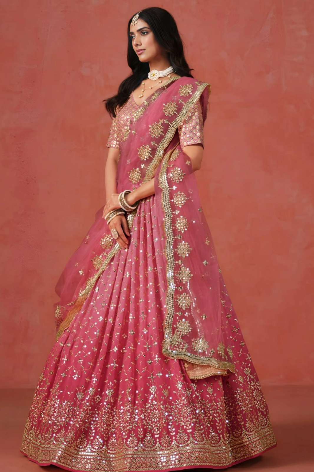 ZEEL 7086 Peach Zari and Multi Sequins Embroidered Work Party wear Lehenga