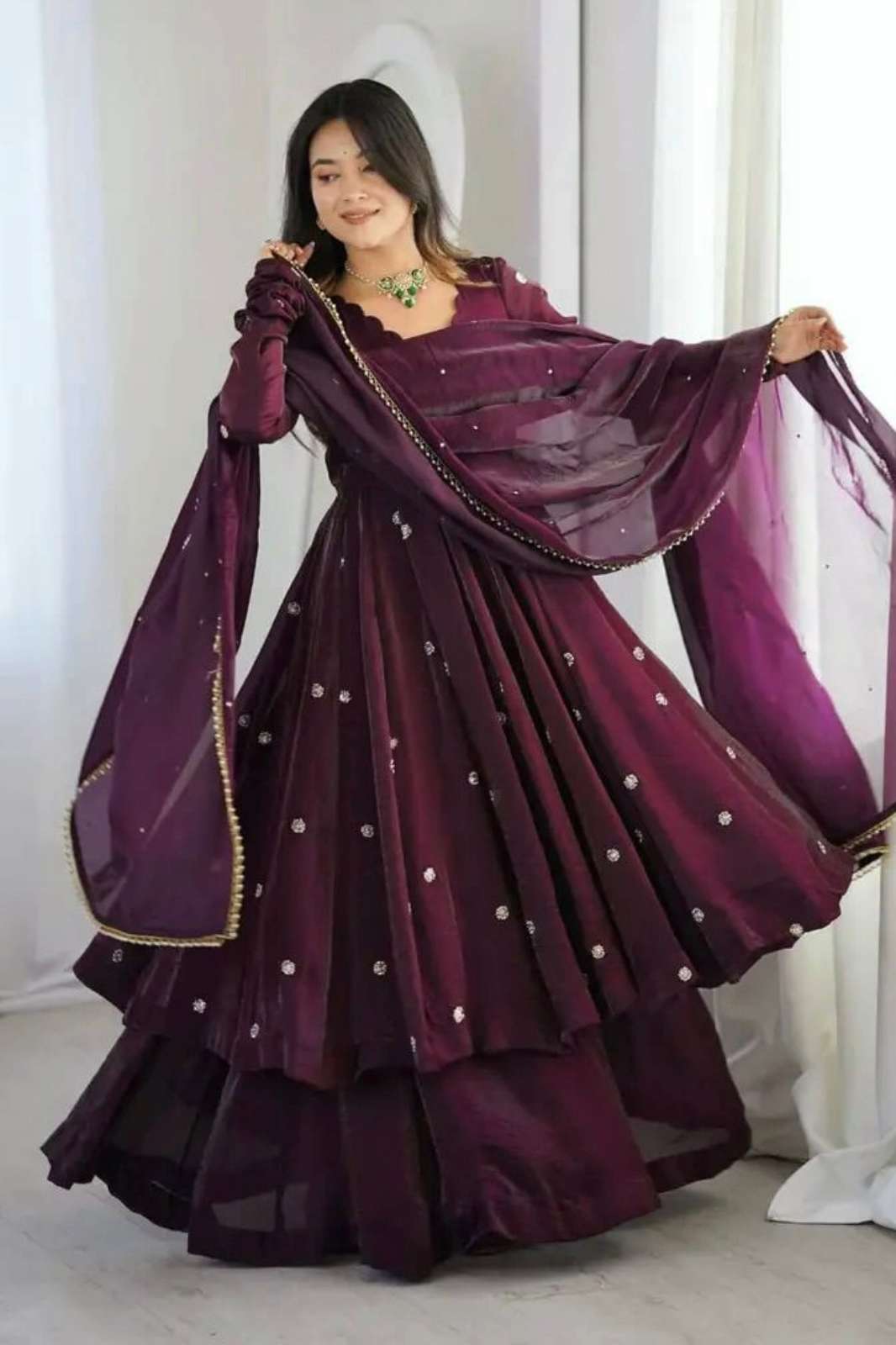 ZF 5019 Crunchy Silk Anarkali Suit with Embroidery Sequence Work 