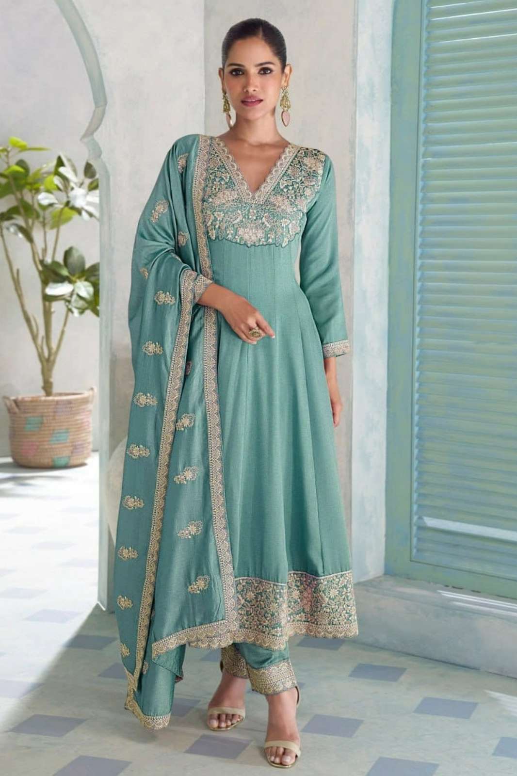 AASHIRWAD 10446A TO 10446D VIHANIKA Heavy Premium Silk Suit With Heavy Embroidery Sequence and Codding Work.