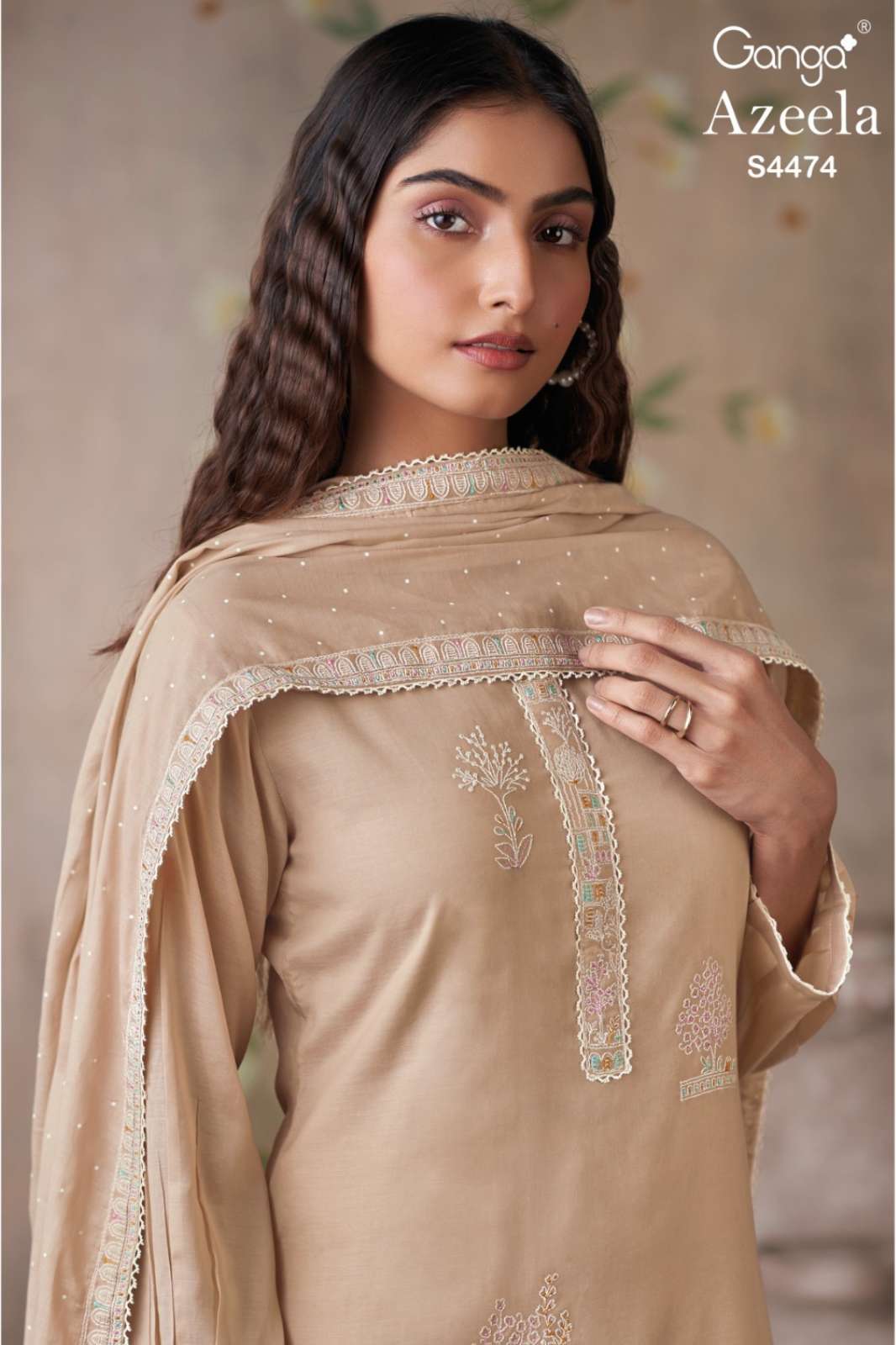 GANGA AZEELA S4474 PREMIUM PURE MUL DESIGNER EMBROIDERY SALWAR SUIT