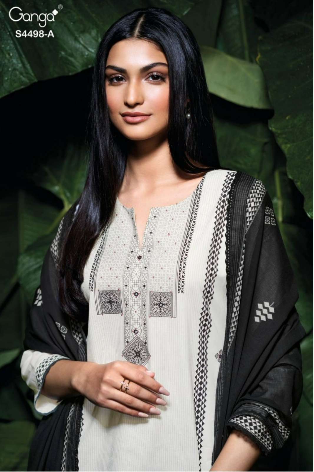 GANGA Presents KRITSHA 4498 PREMIUM COTTON PRINTED WITH HAND EMBROIDERED SUIT 