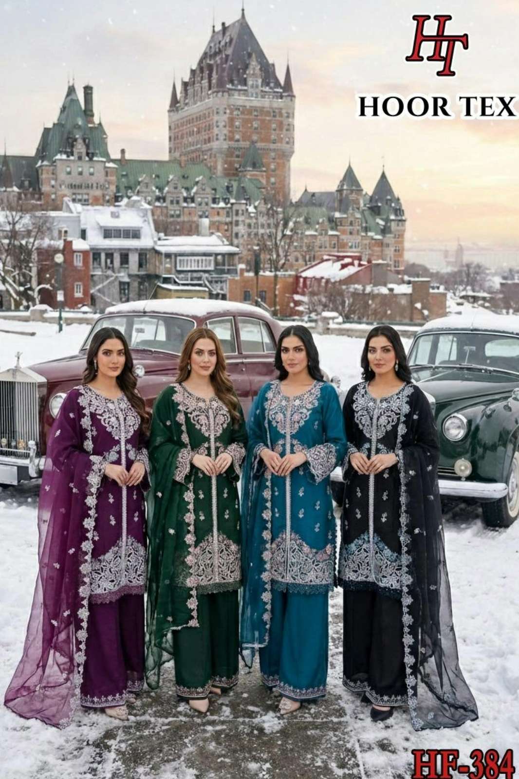 HOOR TEX HF 384 A STUNNING VISCOSE EMBROIDERED PAKISTANI SUIT FOR WHOLESELLER