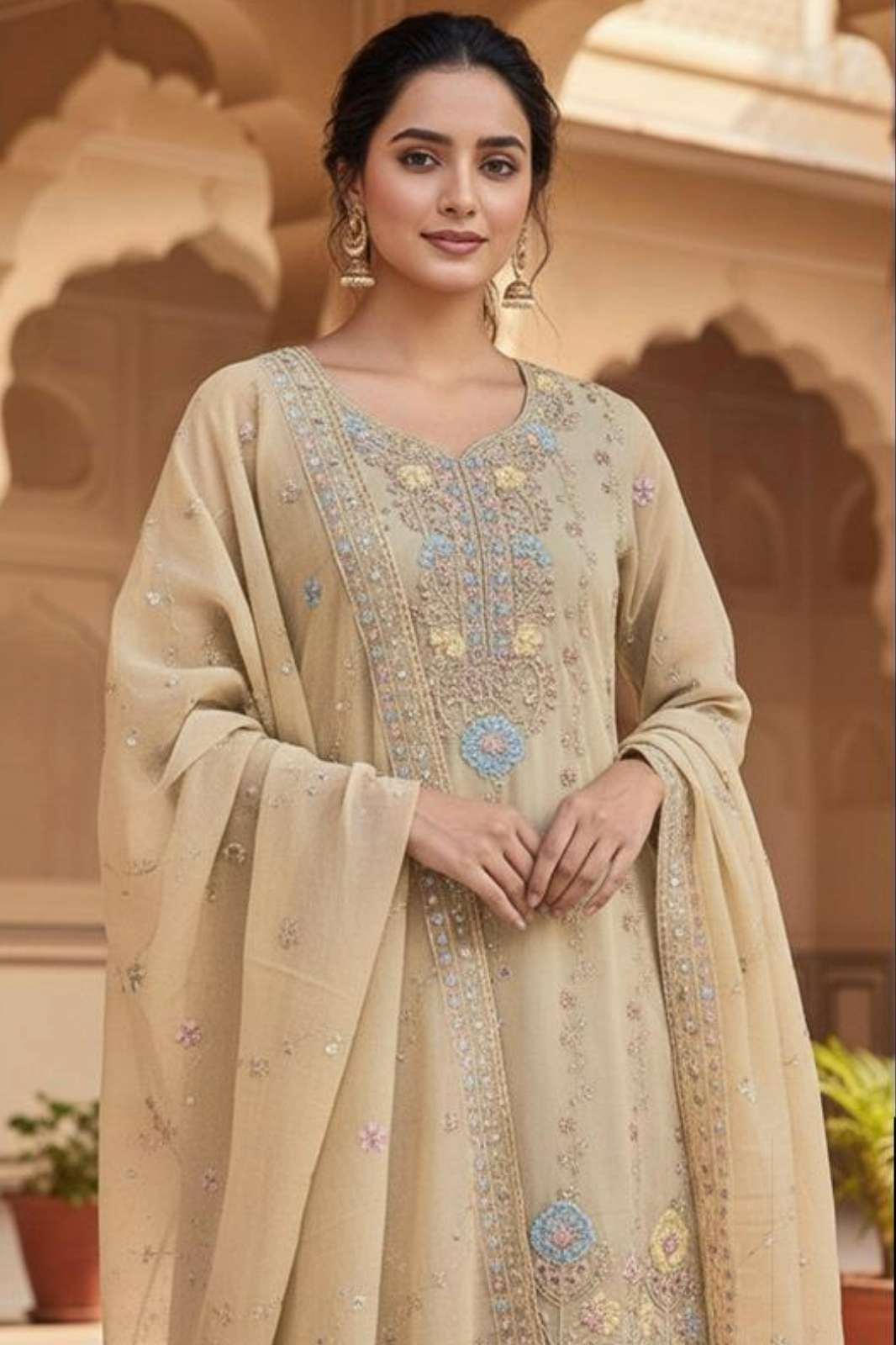 HOOR TEX HF 385 A STUNNING CHIFFON EMBROIDERED PAKISTANI SUIT FOR WHOLESELLER
