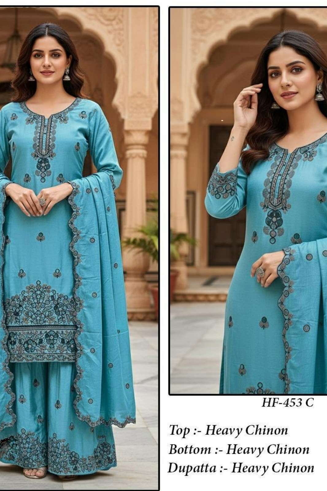 HOOR TEX HF 453 A To D Heavy Chinnon suit with cut work