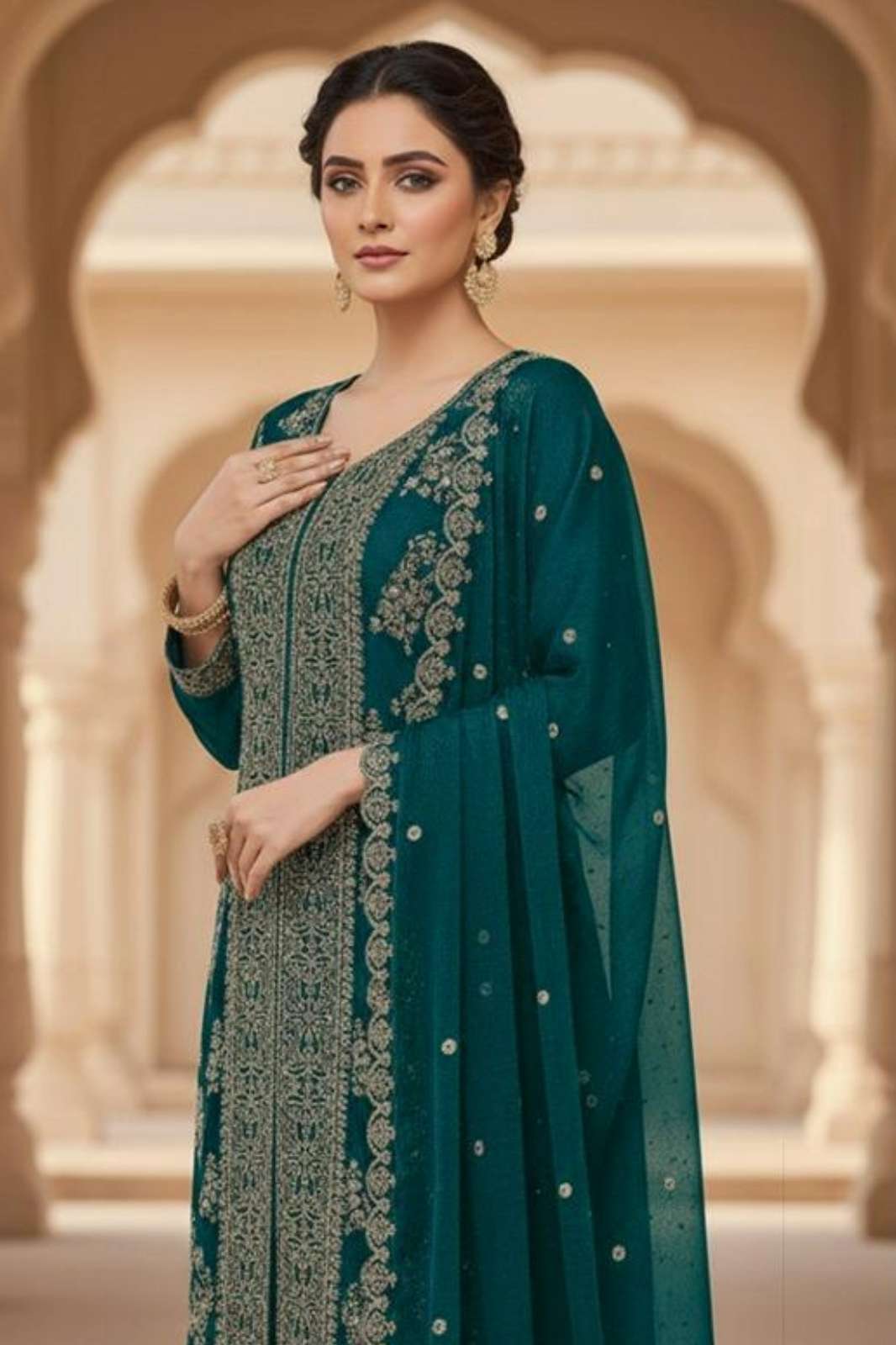 HOOR TEX HF 454 A To D Heavy Chinnon crush embroidered pakistani suit for resellers 