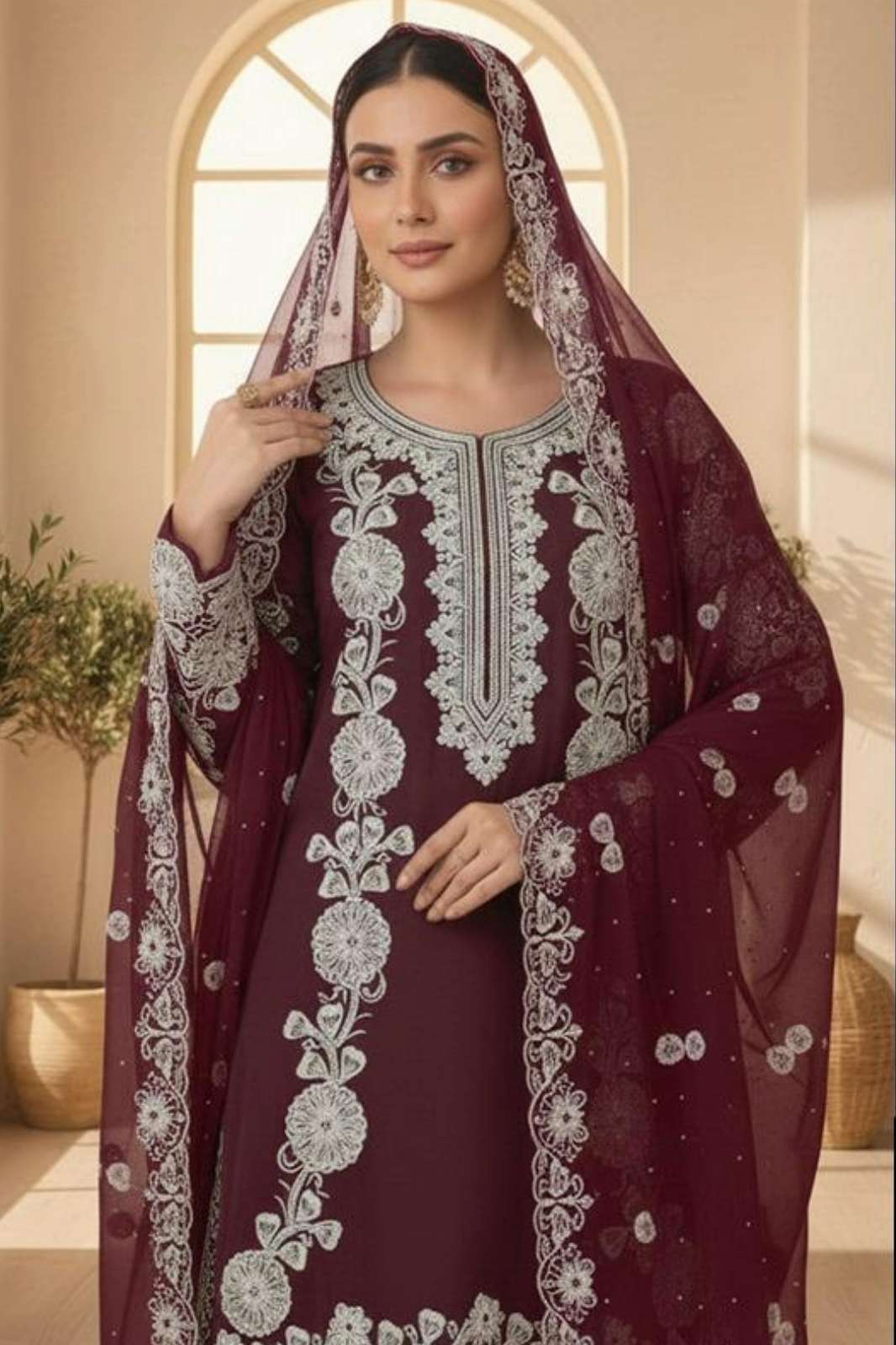 HOOR TEX HF 489 A STUNNING GEORGETTE EMBROIDERED WITH ZARKAN WORK PAKISTANI SUIT FOR WHOLESELLER