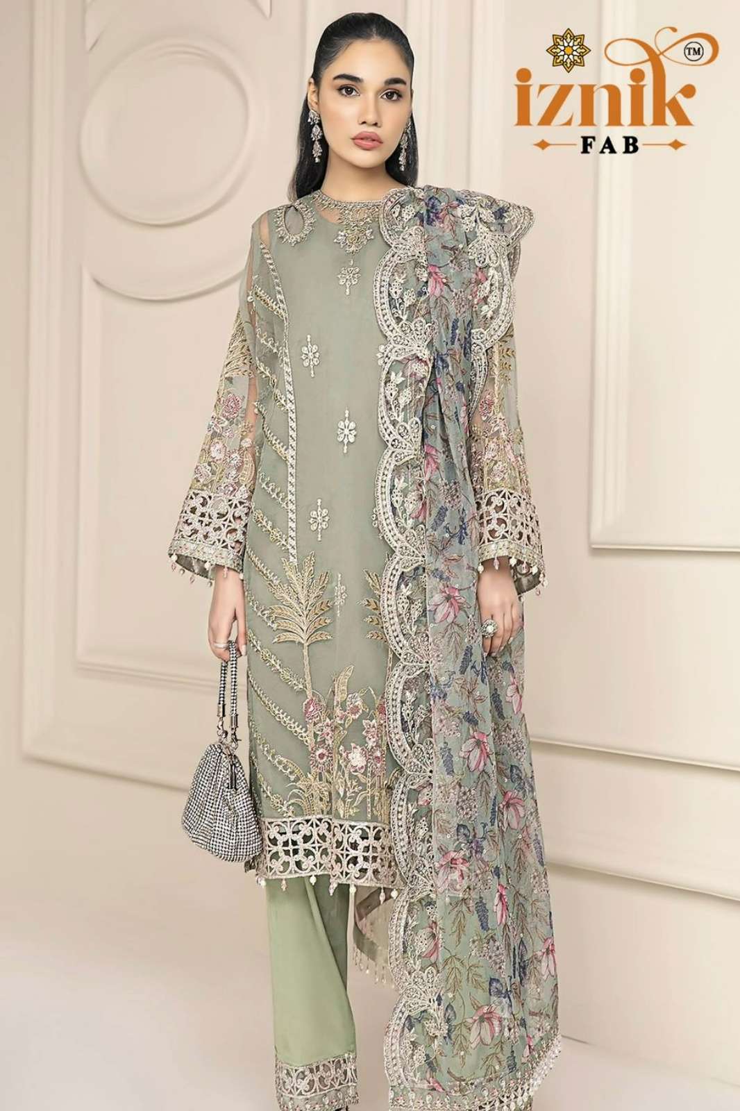 IZNIK FAB 302 Organza Pakistani Suit with Embroidery Work
