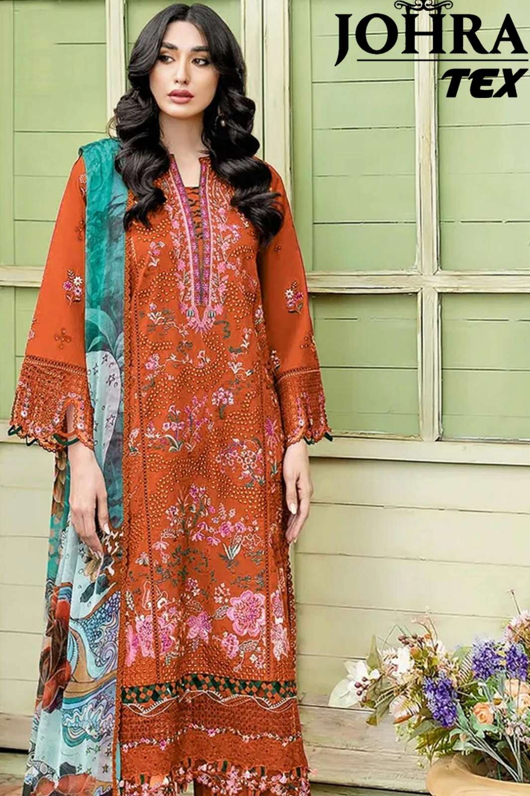 JOHRA TEX JT 195 CAMBRIC COTTON WITH CHIKANKRI EMBROIDERY WORK