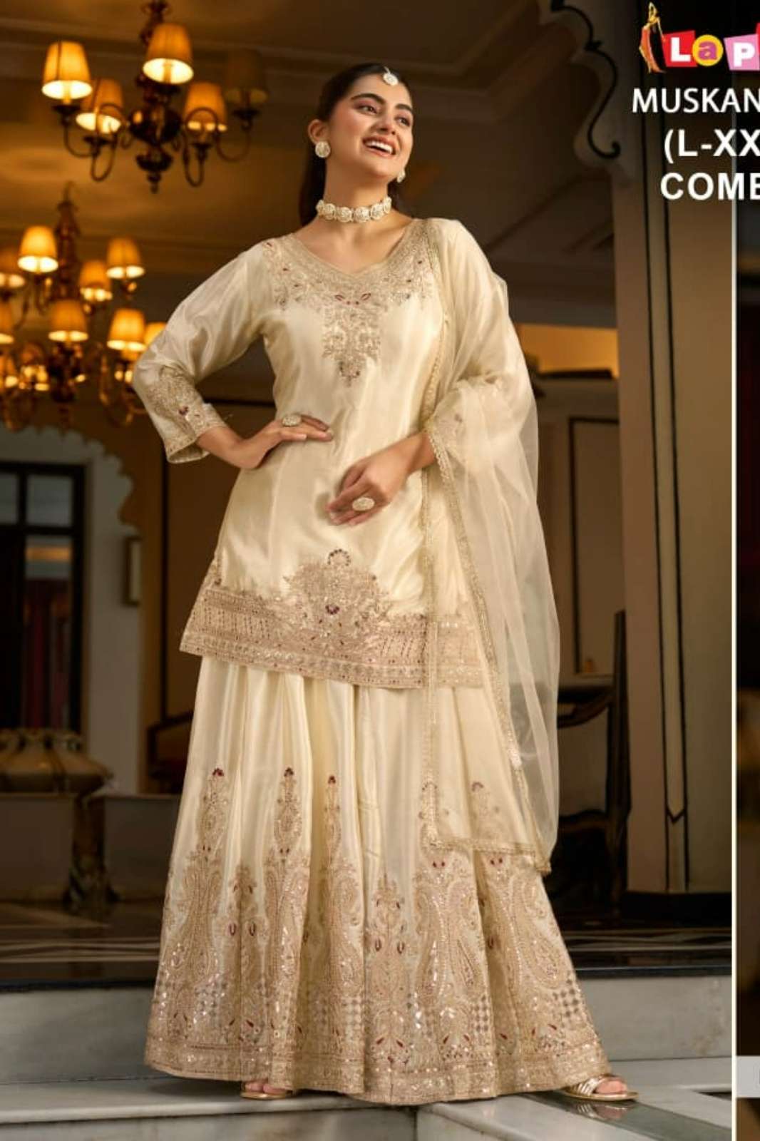 Lapink 21230 Ready to Wear Embroidered chinoon fabric Sarara set with Dupatta