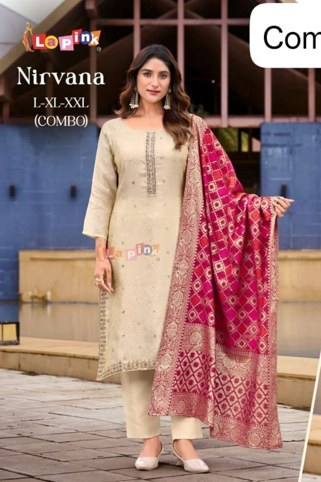Lapink 21236 Ready to Wear handworked jaquard silk straight suit