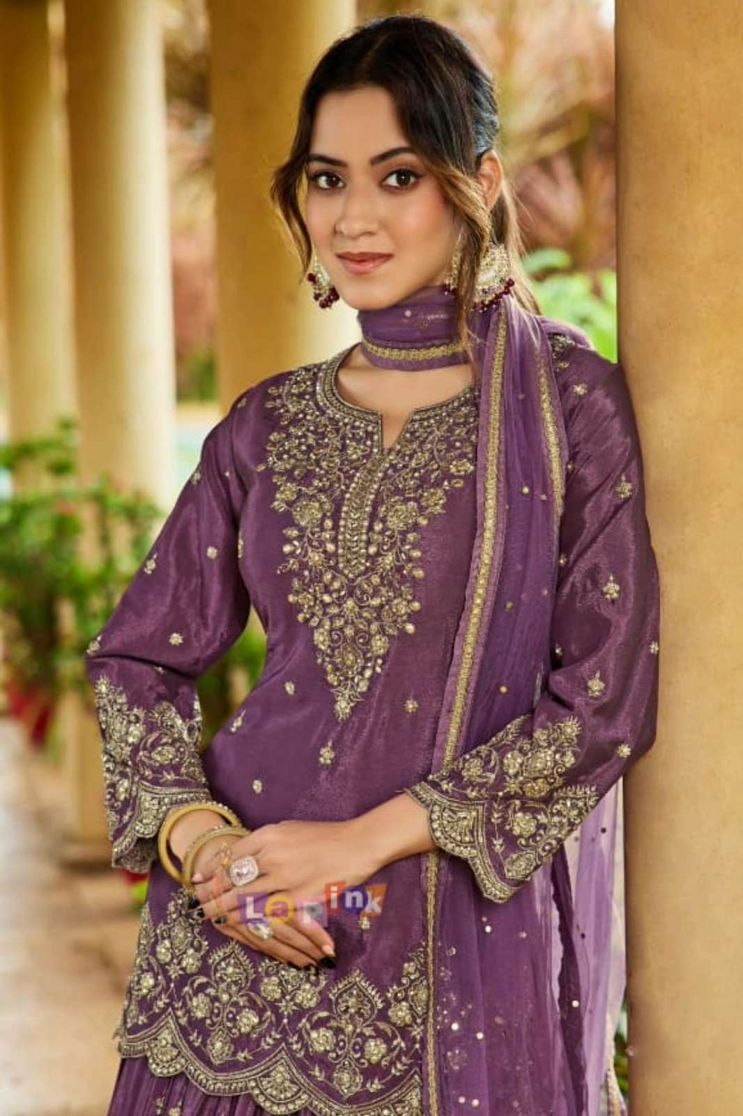 Lapink 21238 Ready to Wear silk fabric top with skirt Embroidered with stones & Moti work 