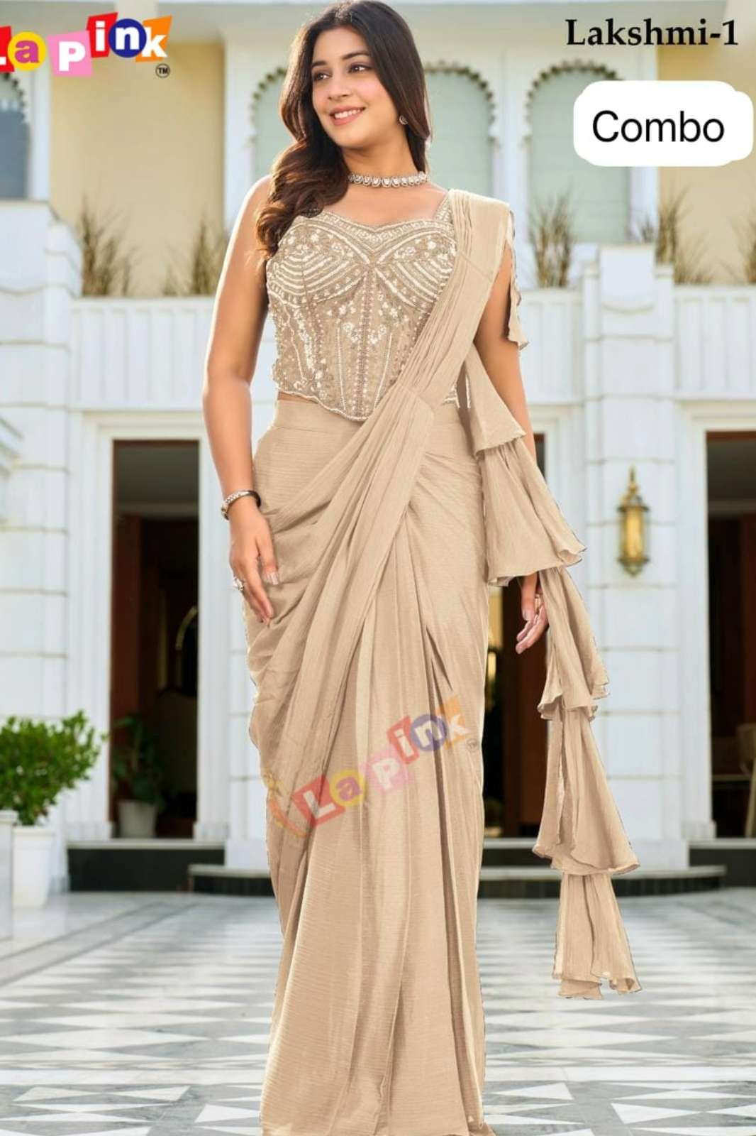 Lapink 21259 Ready to Wear Lycra fabric Hand work with Multi Moti work Designer Pre Drape Saree