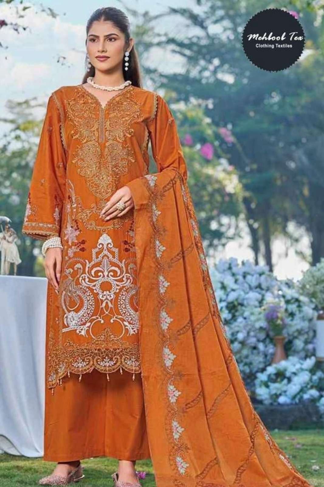 MEHBOOB TEX ELAF Premium Pure cotton with heavy self embroidery suit collection