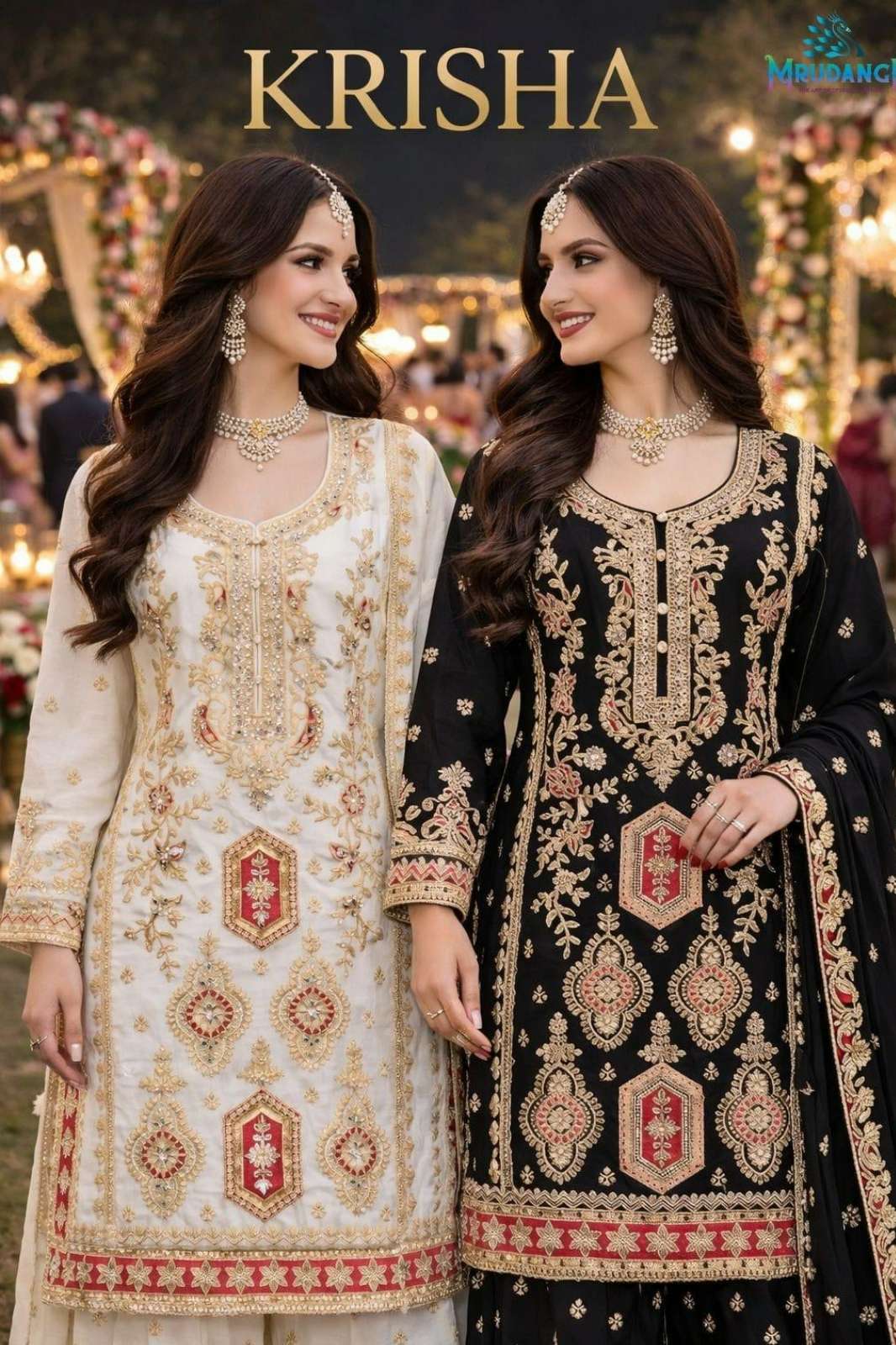 MRUDANGI KRISHA PREMIUM REAL CHİNON EMBROIDERED WORK READY TO WEAR SUIT