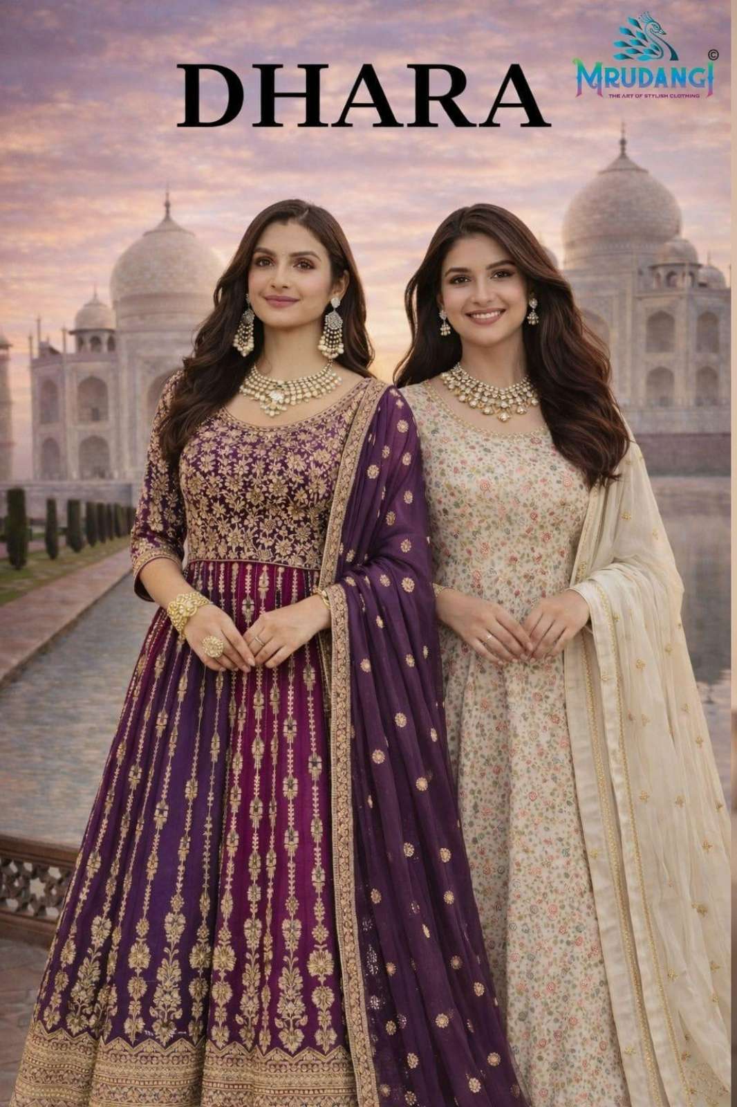 MRUDANGI PRESENT DHARA REAL PREMIUM GEROGETTE HEAVY EMBROIDERED SEROSKI ZARKAN WORK GOWN