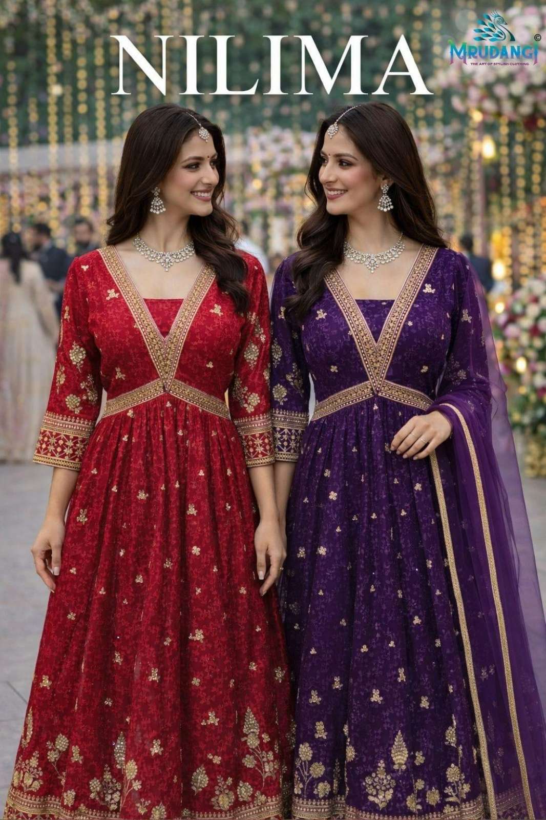 MRUDANGI PRESENT NILIMA PREMIUM REAL GEROGETTE EMBROIDERED GOWN