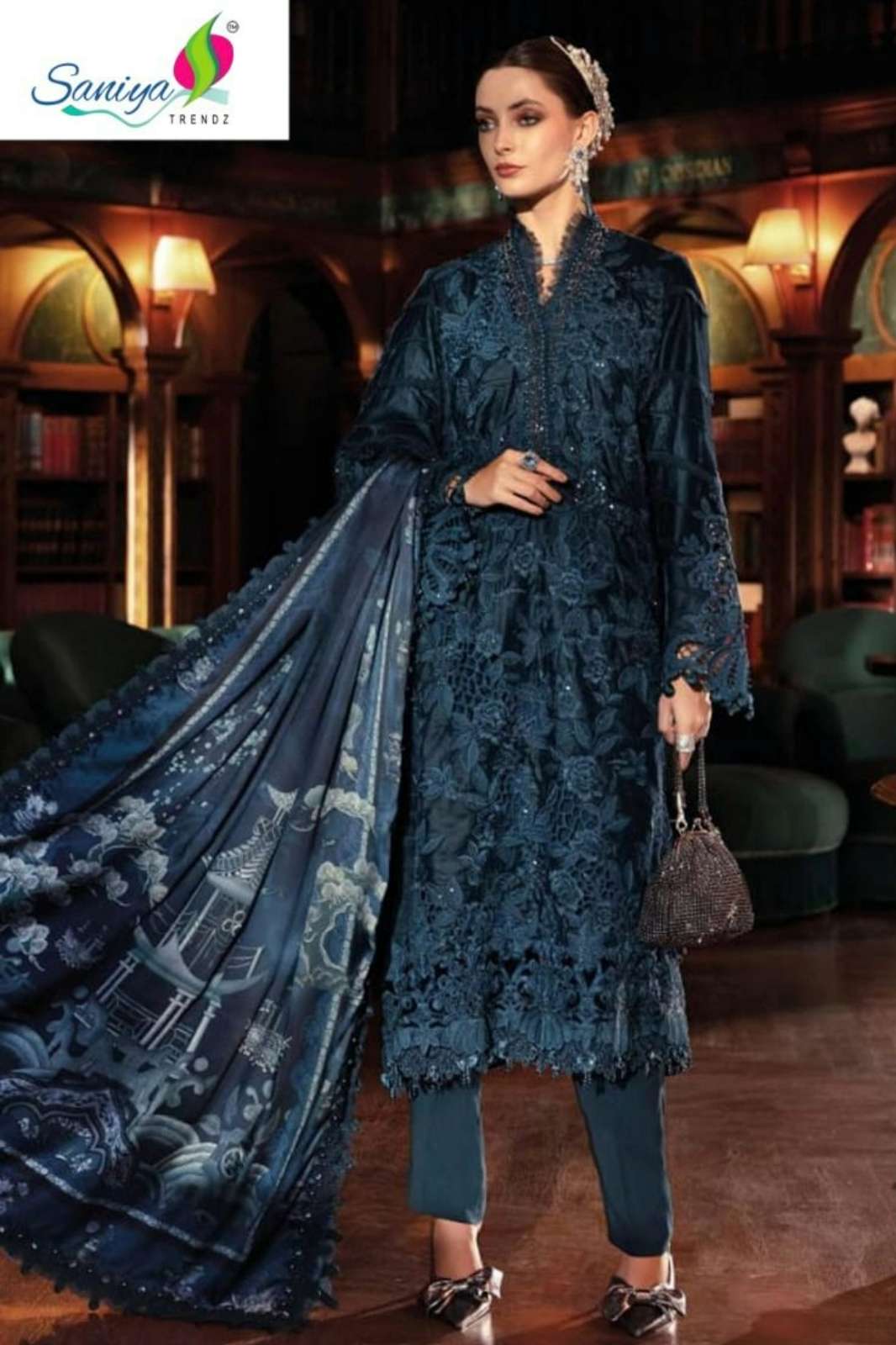 SANIYA TRENDZ 1524 RIYON COTTON EMBROIDERED PAKISTANI SUIT 