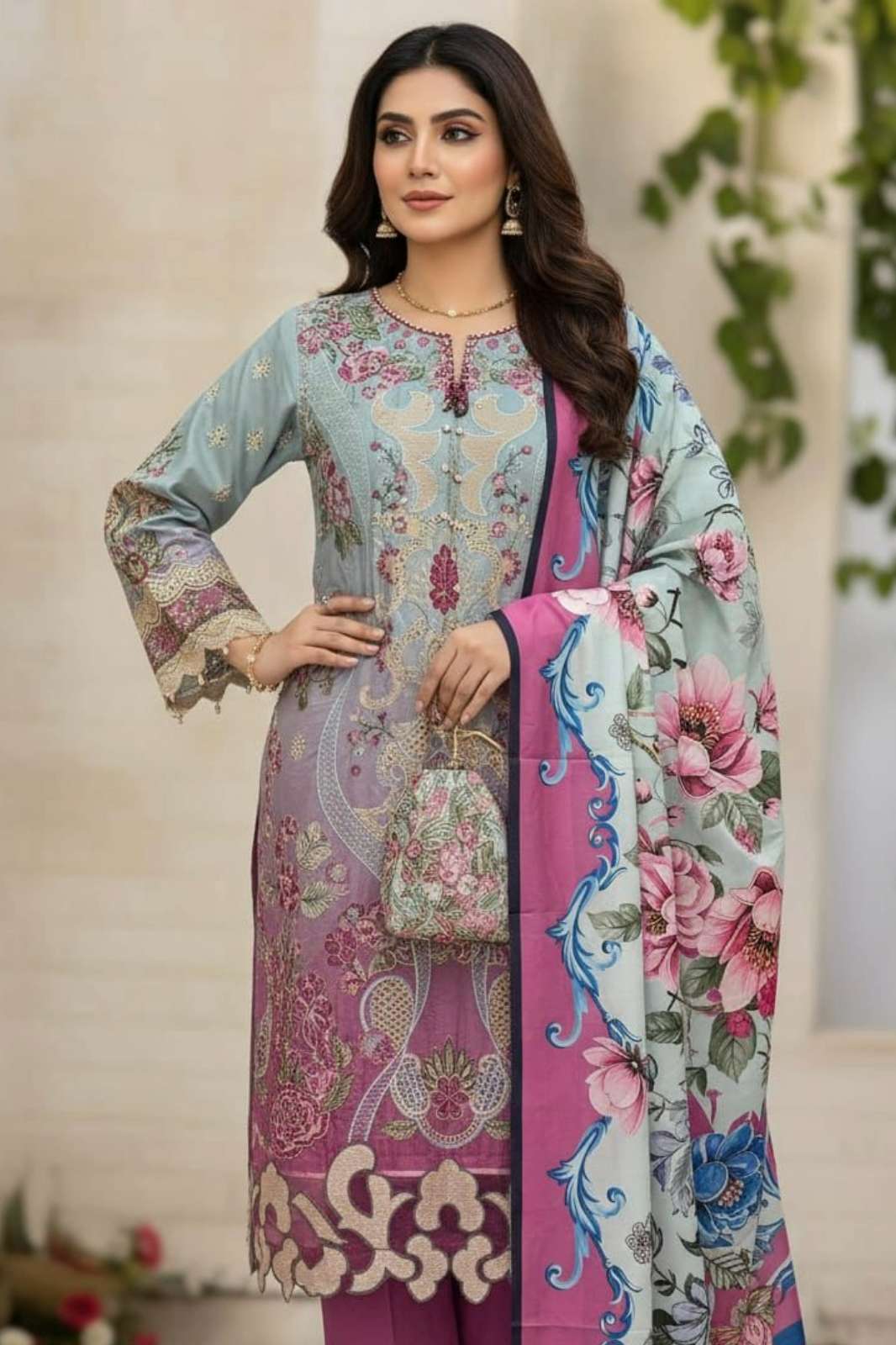 SANIYA TRENDZ 7150 COTTON CHIKANKARI EMBROIDERY SUIT COLLECTION